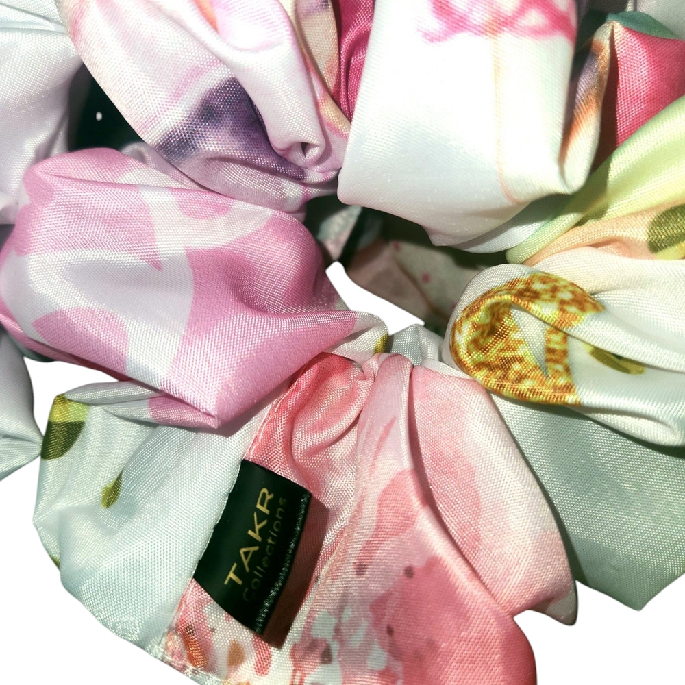 Tart Collections Pink and White Floral Hair Scrunchie. - Picture 6 of 12